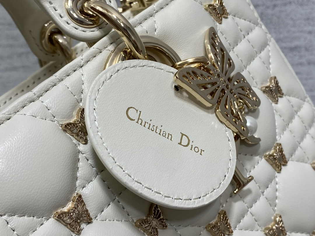 Dior Medium Lady D-Lite Bag M0565 White Cannage Lambskin with Gold-Finish Sun Studs - Default Title - View 9