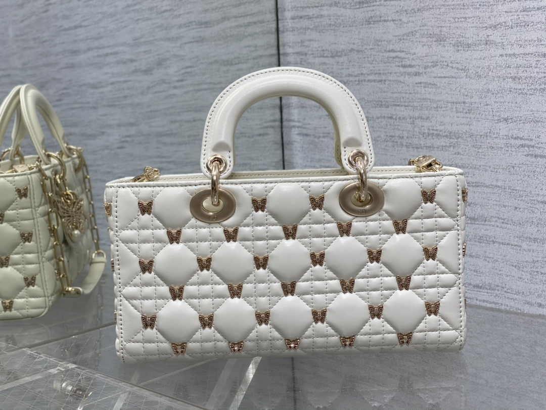 Dior Medium Lady D-Lite Bag M0565 White Cannage Lambskin with Gold-Finish Sun Studs - Default Title - View 3