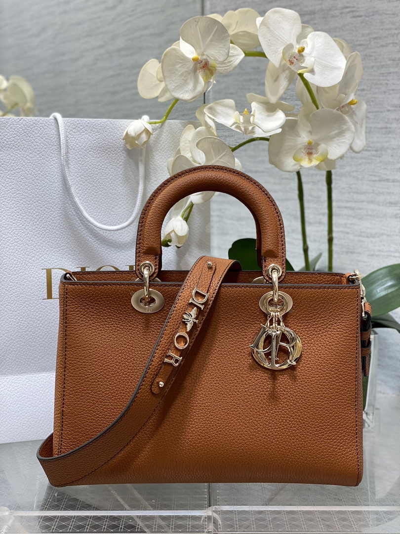 Dior Medium Lady D-Sire My ABCDior Bag M1151 Dark Brandy Bull Leather - Default Title - View 1