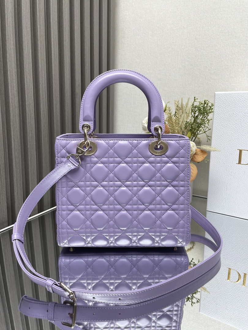 Dior Medium Lady Dior Bag M0565 Purple Cannage Lambskin - Default Title - View 3