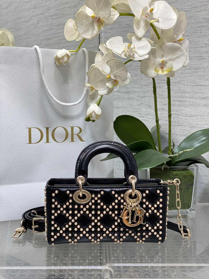 Dior Small Lady D-Joy Bag M0613 Black Calfskin E800 - Default Title - View 1