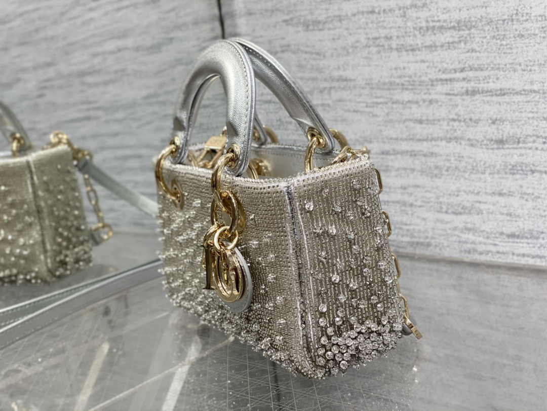 Dior Micro Lady D-Joy Bag S0910 Silver Cannage Lambskin - Default Title - View 4