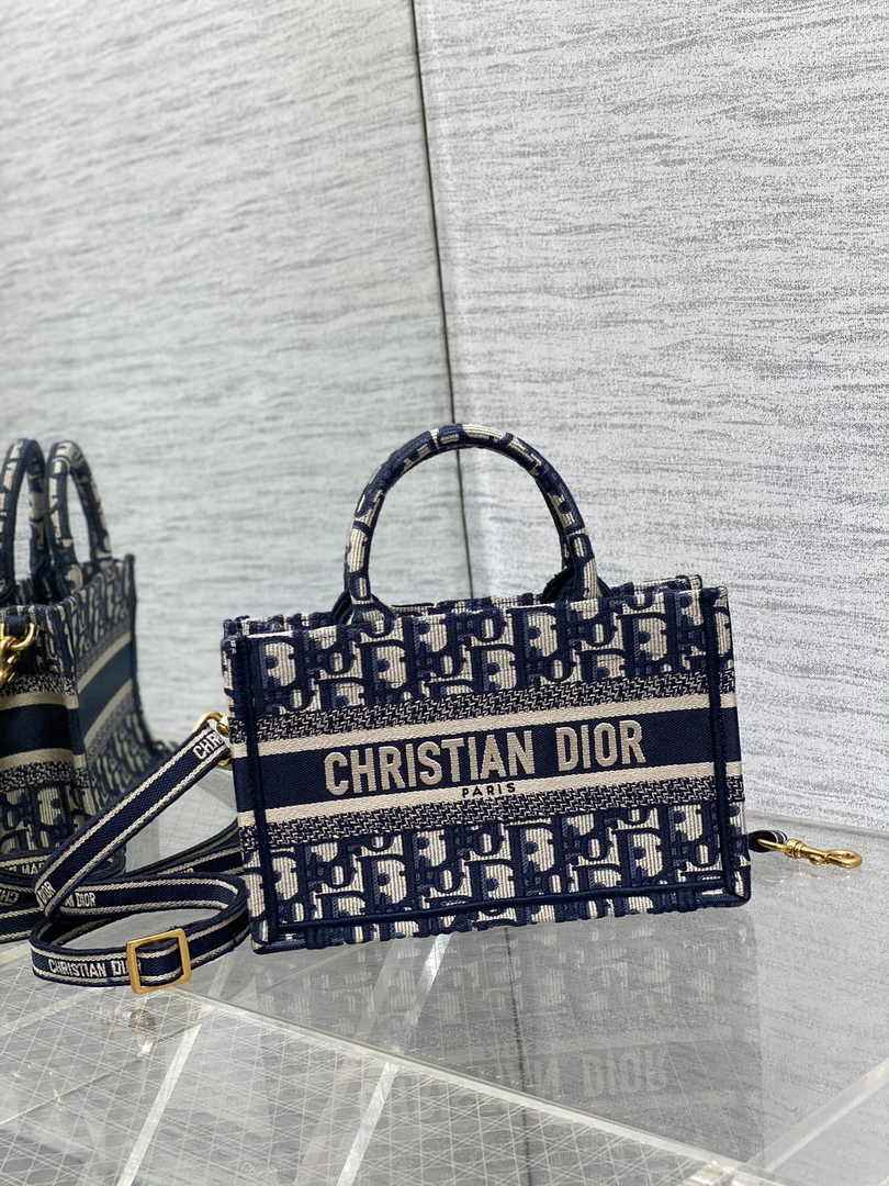 Dior Mini Book Tote with Strap S5573 Blue Dior Oblique Embroidery