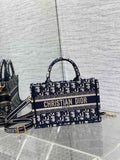 Dior Mini Book Tote with Strap S5573 Blue Dior Oblique Embroidery