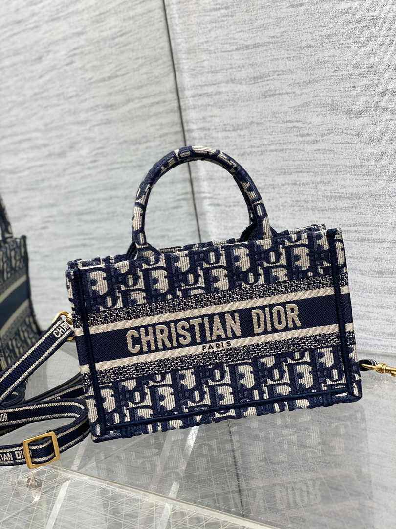 Dior Mini Book Tote with Strap S5573 Blue Dior Oblique Embroidery