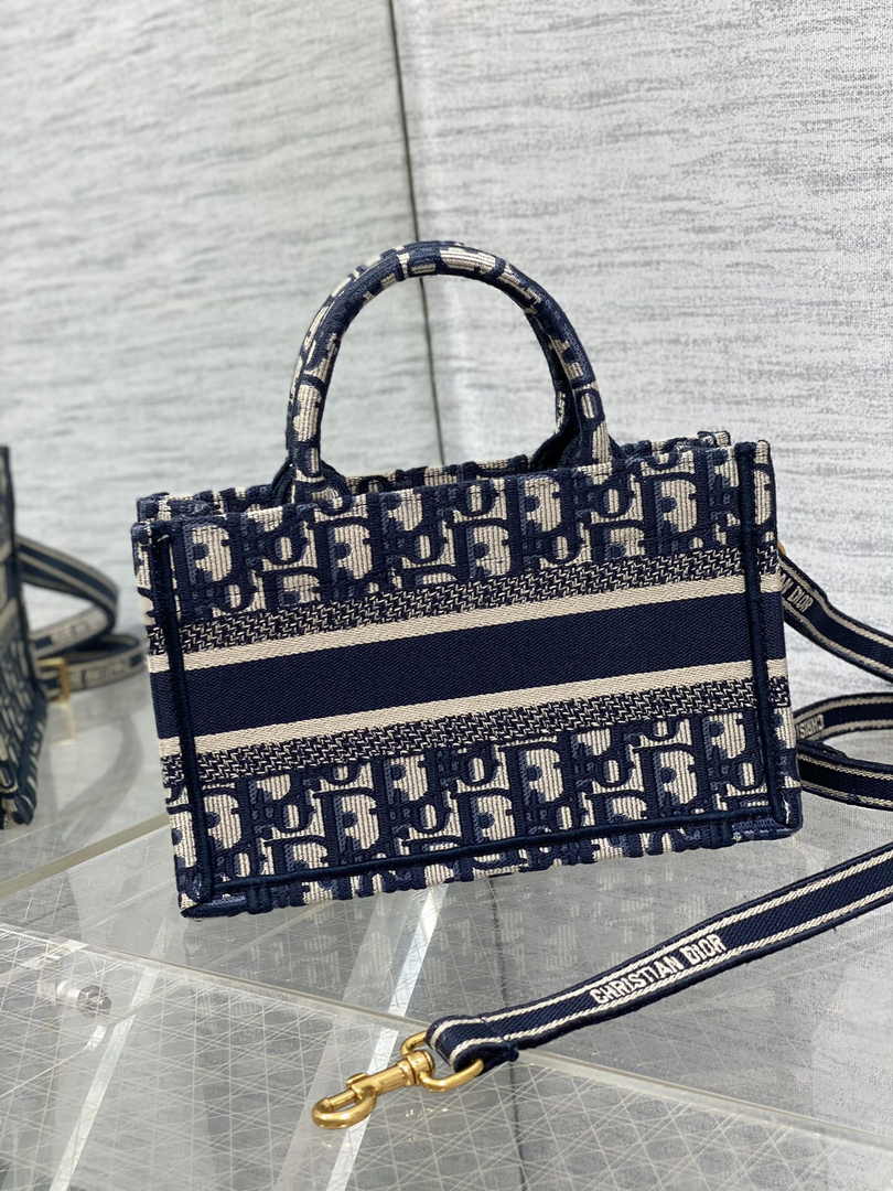 Dior Mini Book Tote with Strap S5573 Blue Dior Oblique Embroidery