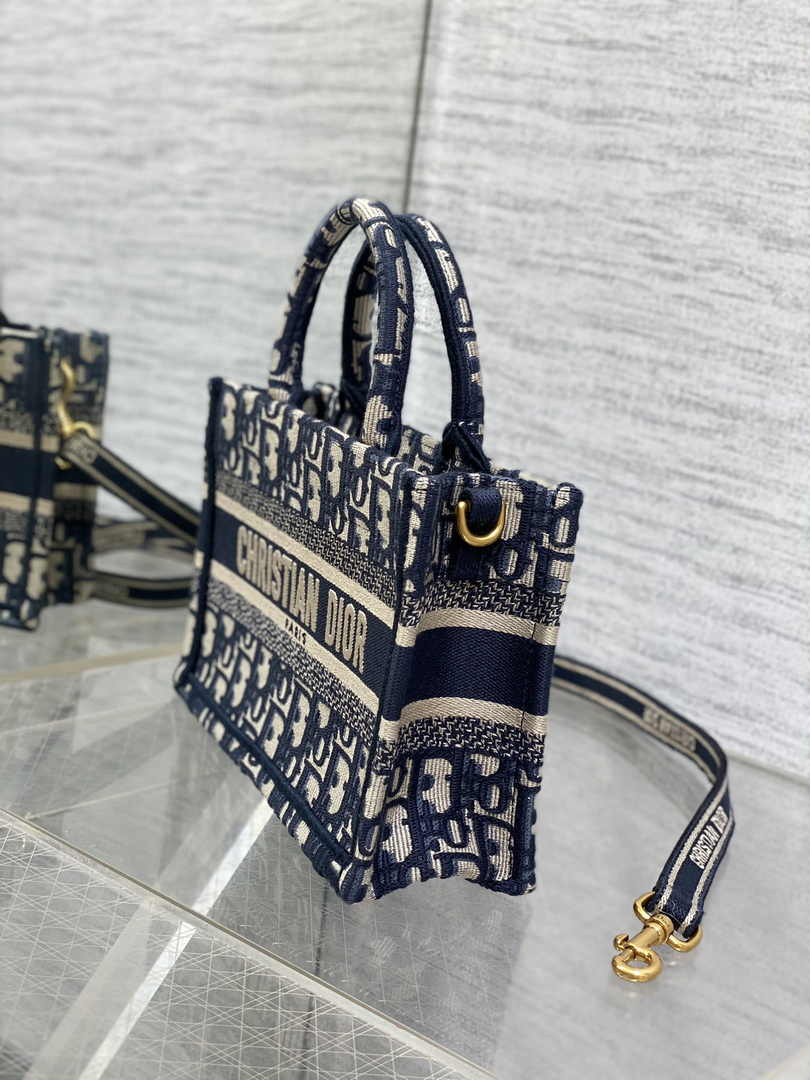 Dior Mini Book Tote with Strap S5573 Blue Dior Oblique Embroidery