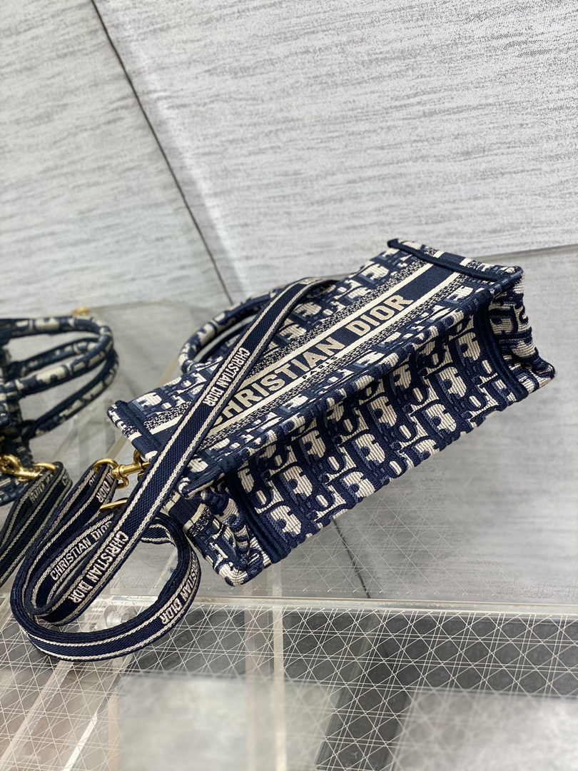 Dior Mini Book Tote with Strap S5573 Blue Dior Oblique Embroidery