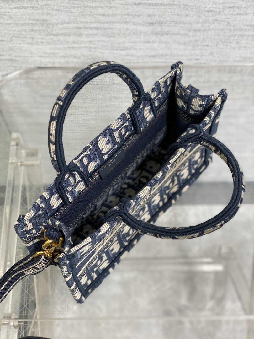 Dior Mini Book Tote with Strap S5573 Blue Dior Oblique Embroidery