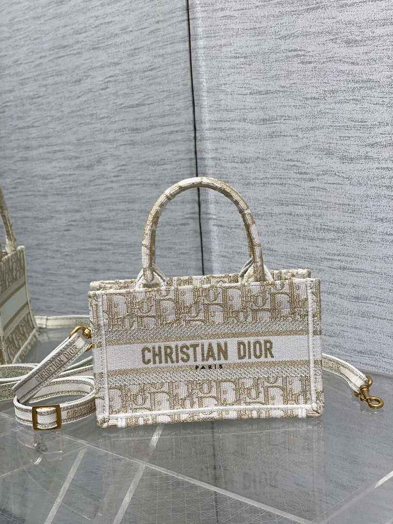 Dior Mini Book Tote with Strap S5573 Gold-Tone Dior Oblique Embroidery
