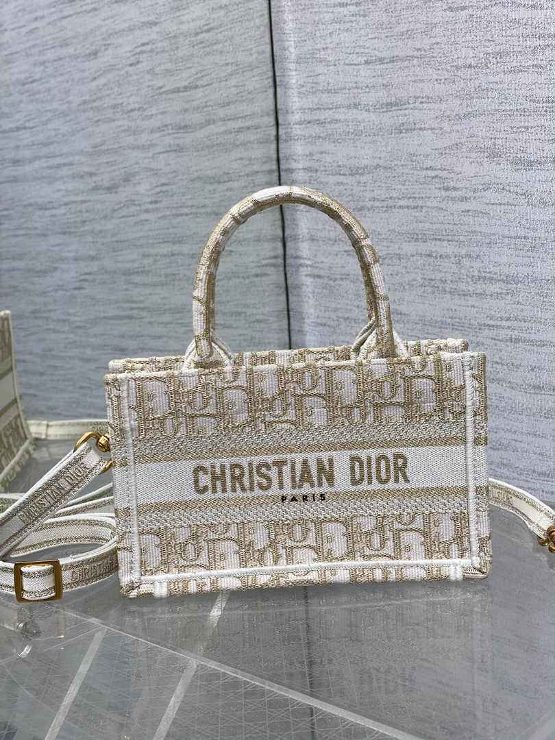 Dior Mini Book Tote with Strap S5573 Gold-Tone Dior Oblique Embroidery