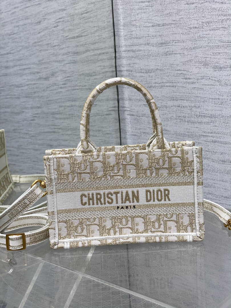 Dior Mini Book Tote with Strap S5573 Gold-Tone Dior Oblique Embroidery - Default Title - View 2