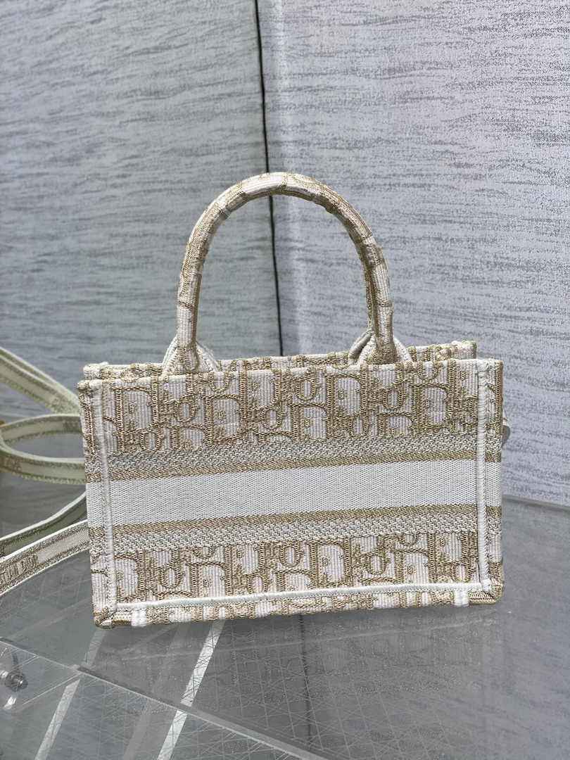 Dior Mini Book Tote with Strap S5573 Gold-Tone Dior Oblique Embroidery