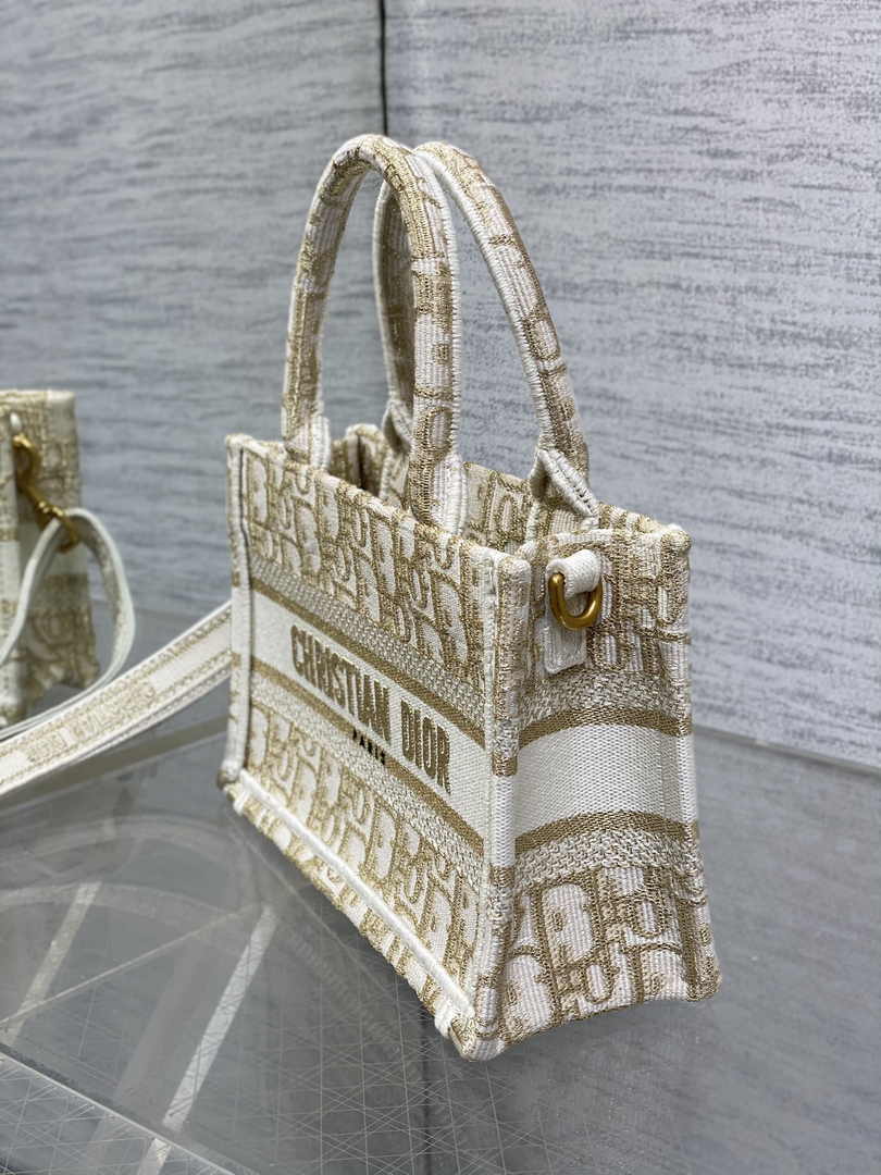 Dior Mini Book Tote with Strap S5573 Gold-Tone Dior Oblique Embroidery