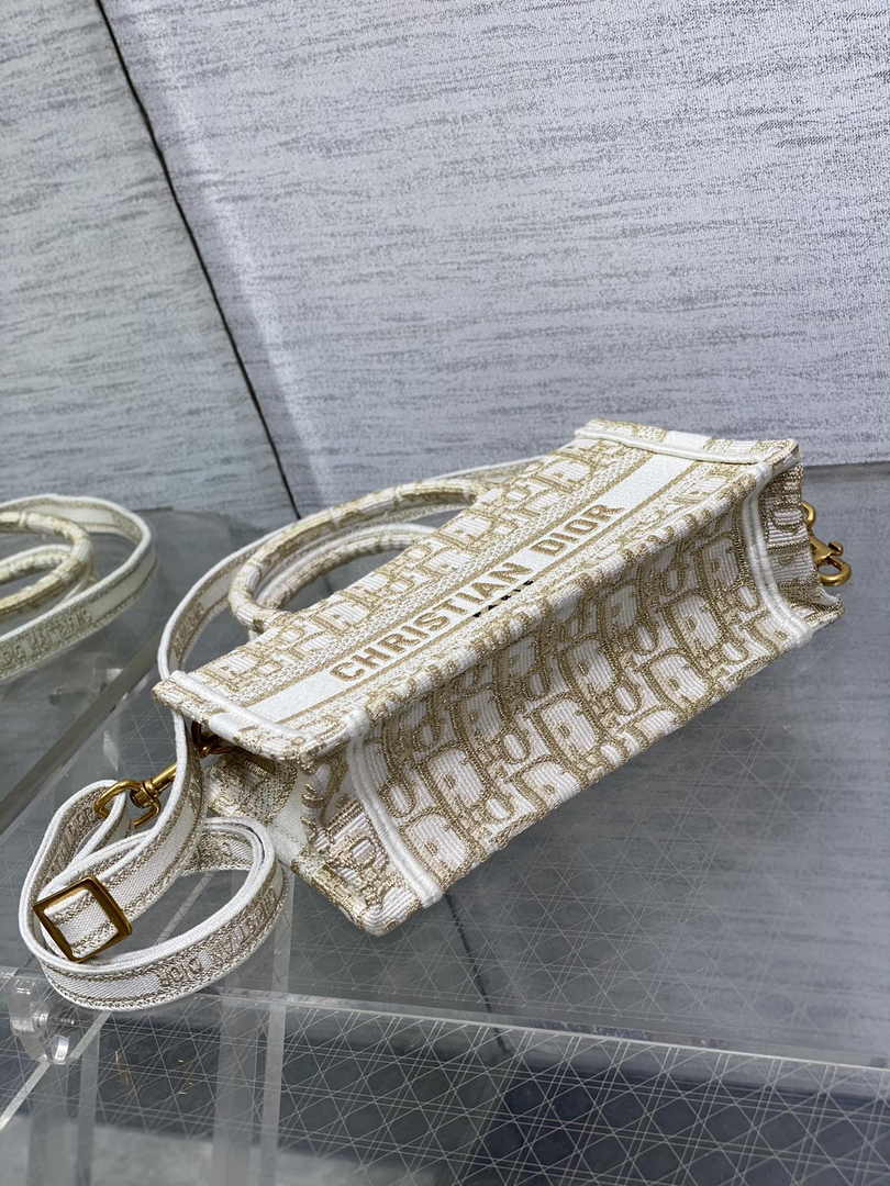 Dior Mini Book Tote with Strap S5573 Gold-Tone Dior Oblique Embroidery