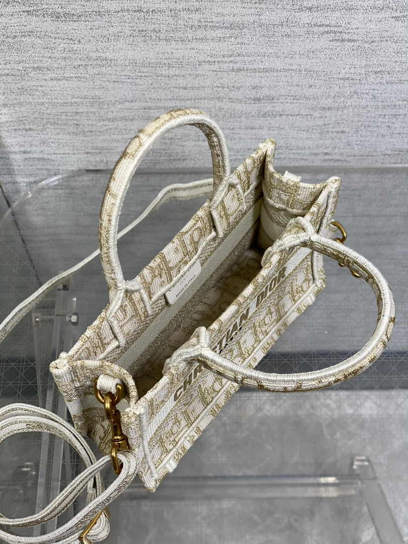 Dior Mini Book Tote with Strap S5573 Gold-Tone Dior Oblique Embroidery