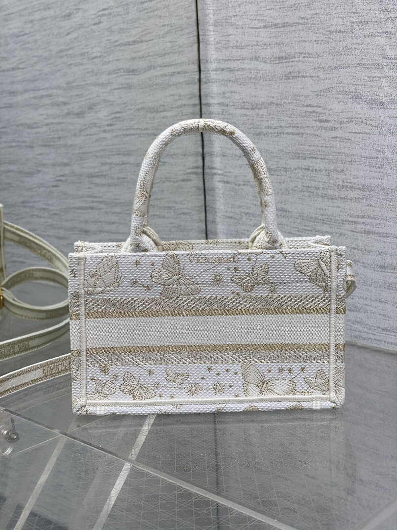 Dior Mini Book Tote with Strap S5573 Gold-Tone Butterfly Zodiac Embroidery