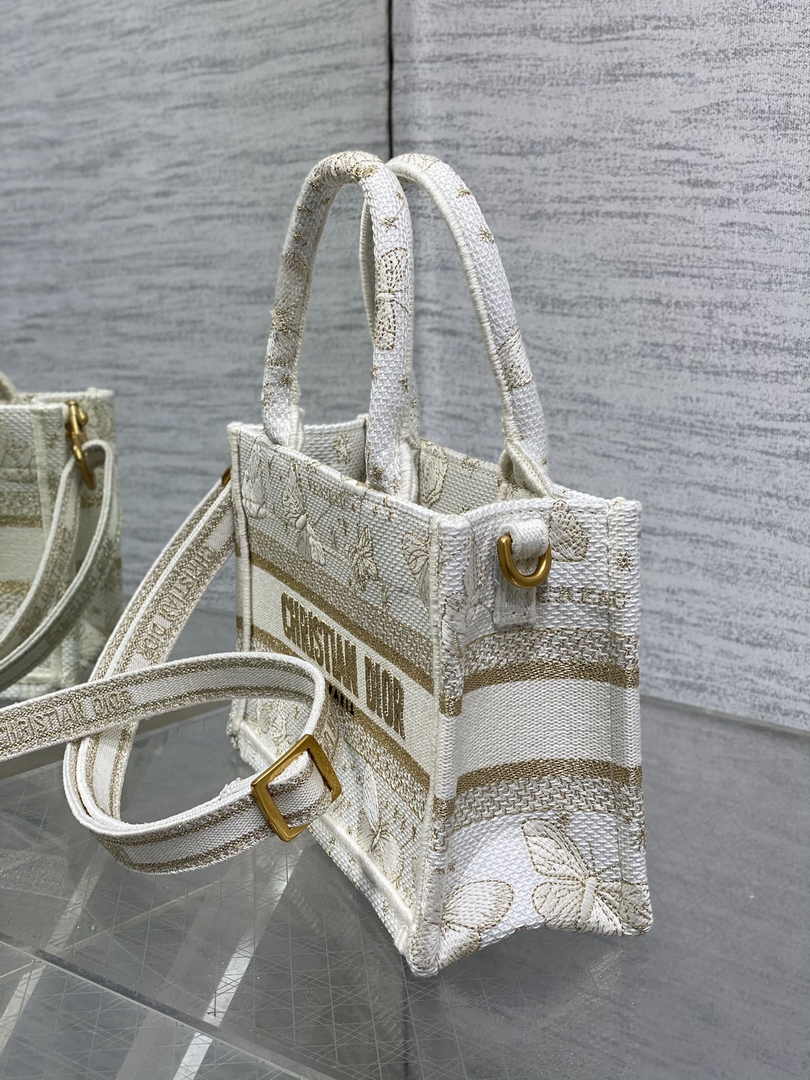 Dior Mini Book Tote with Strap S5573 Gold-Tone Butterfly Zodiac Embroidery