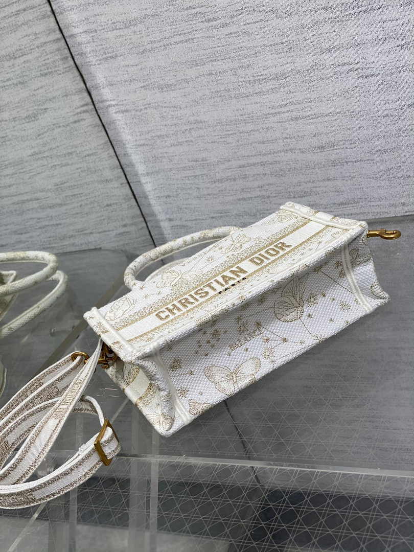 Dior Mini Book Tote with Strap S5573 Gold-Tone Butterfly Zodiac Embroidery