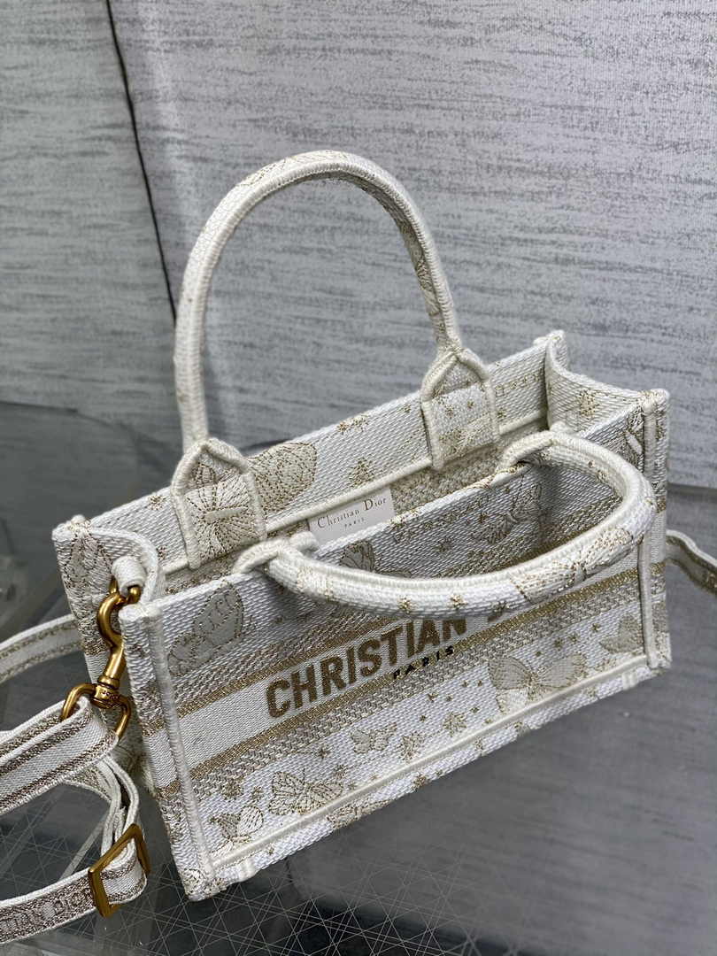 Dior Mini Book Tote with Strap S5573 Gold-Tone Butterfly Zodiac Embroidery