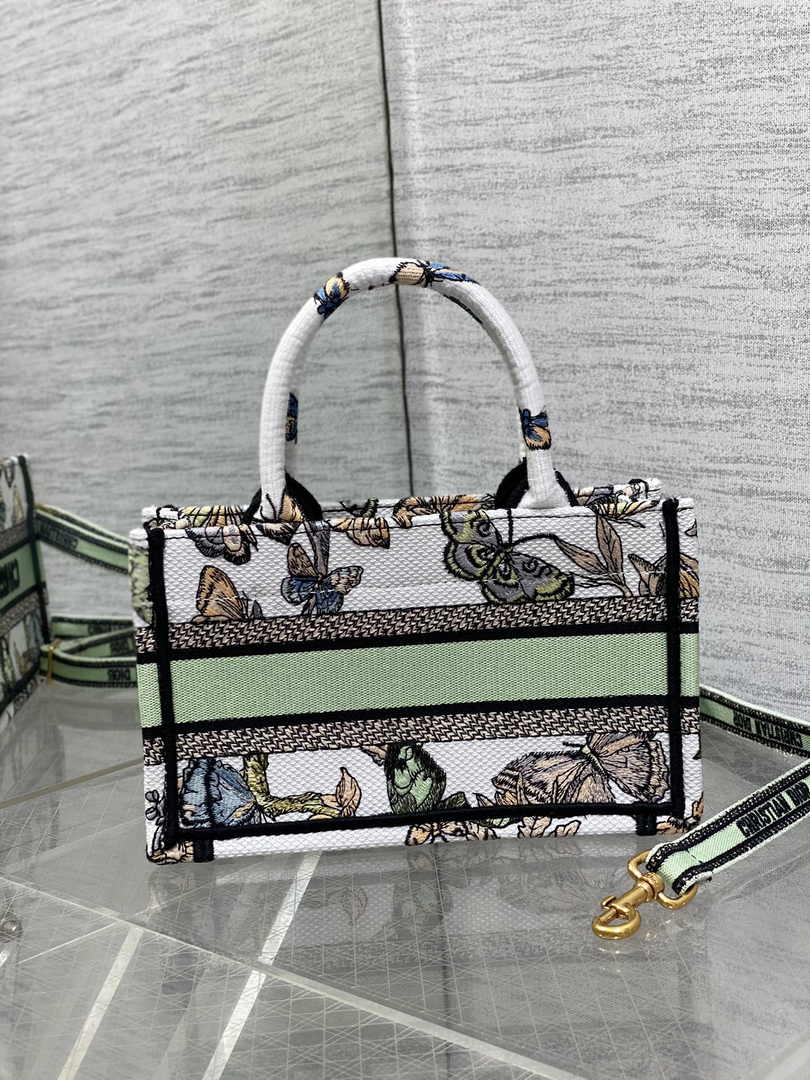 Dior Mini Book Tote with Strap S5573 Green Butterfly Zodiac Embroidery