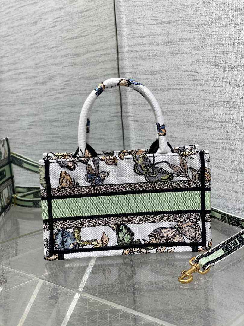 Dior Mini Book Tote with Strap S5573 Green Butterfly Zodiac Embroidery
