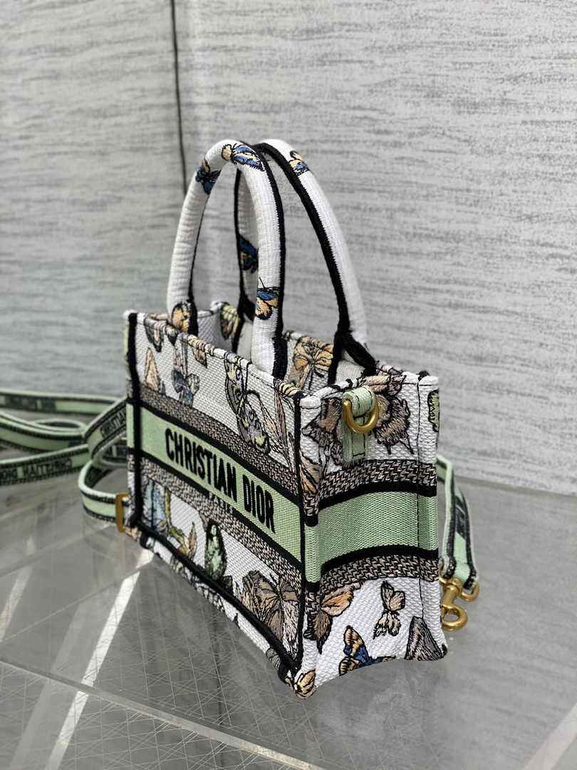 Dior Mini Book Tote with Strap S5573 Green Butterfly Zodiac Embroidery