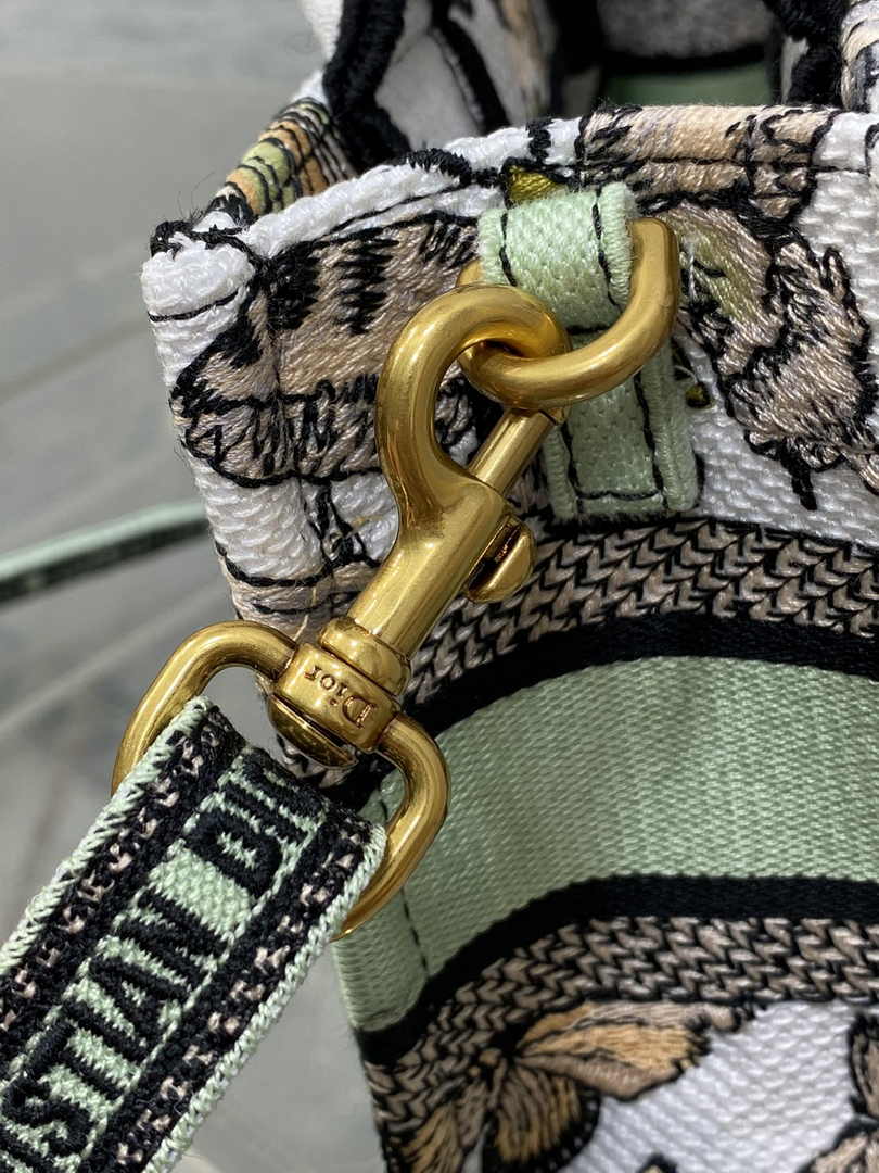Dior Mini Book Tote with Strap S5573 Green Butterfly Zodiac Embroidery