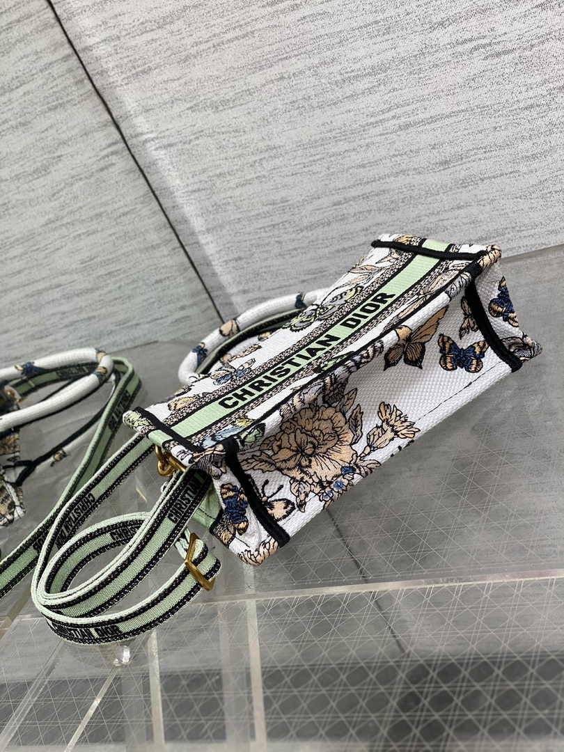 Dior Mini Book Tote with Strap S5573 Green Butterfly Zodiac Embroidery