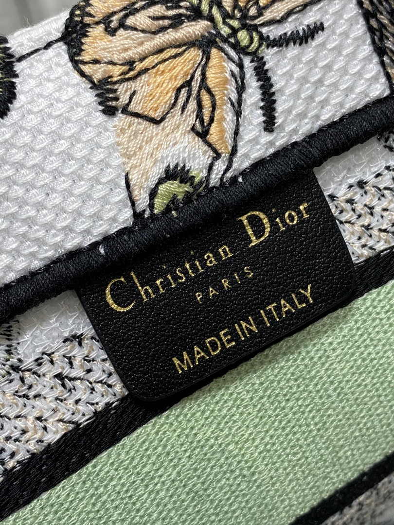 Dior Mini Book Tote with Strap S5573 Green Butterfly Zodiac Embroidery