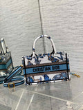 Dior Mini Book Tote with Strap S5573 Blue Butterfly Zodiac Embroidery