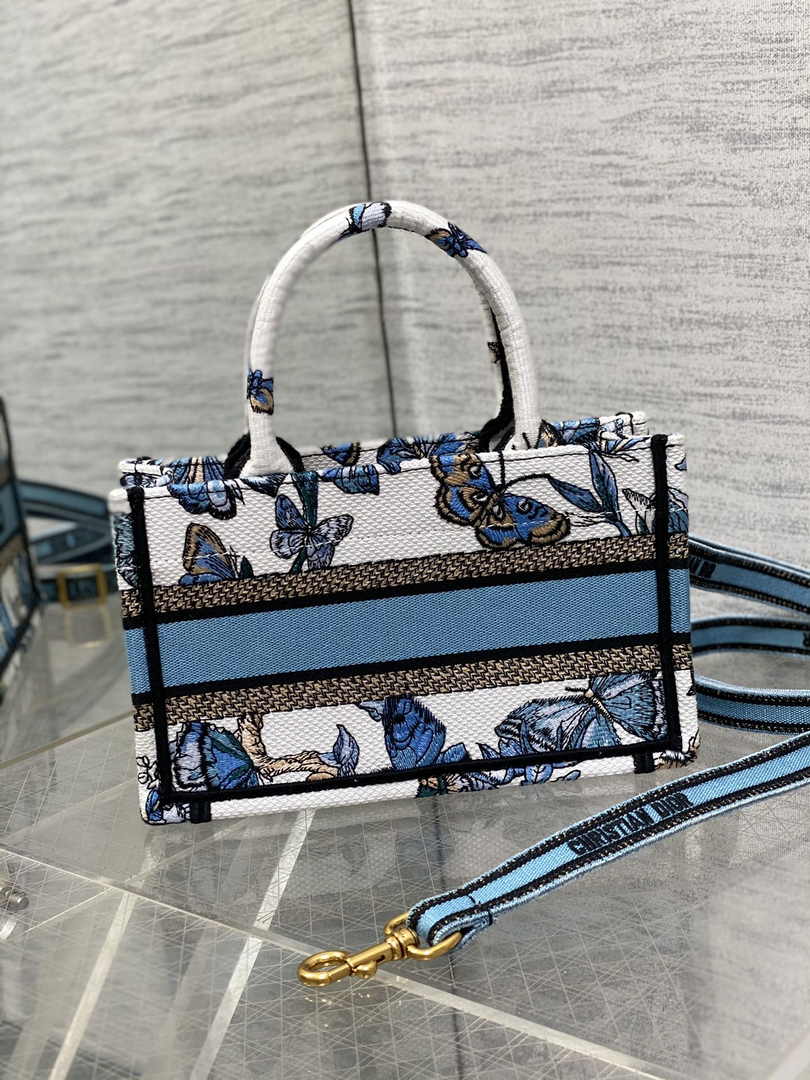 Dior Mini Book Tote with Strap S5573 Blue Butterfly Zodiac Embroidery - Default Title - View 3