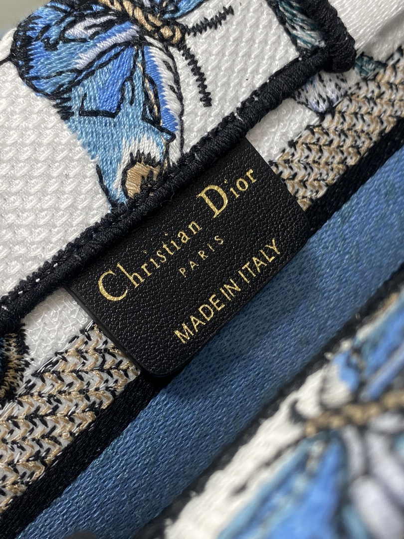 Dior Mini Book Tote with Strap S5573 Blue Butterfly Zodiac Embroidery