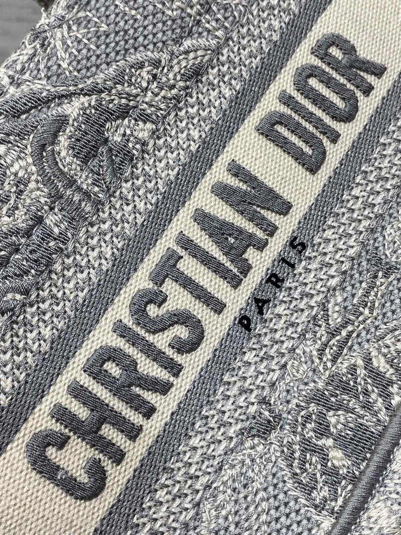 Dior Mini Book Tote with Strap S5573 Gray Toile de Jouy Reverse Embroidery