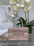 Dior Mini Book Tote with Strap S5573 Pink Toile de Jouy Reverse Embroidery