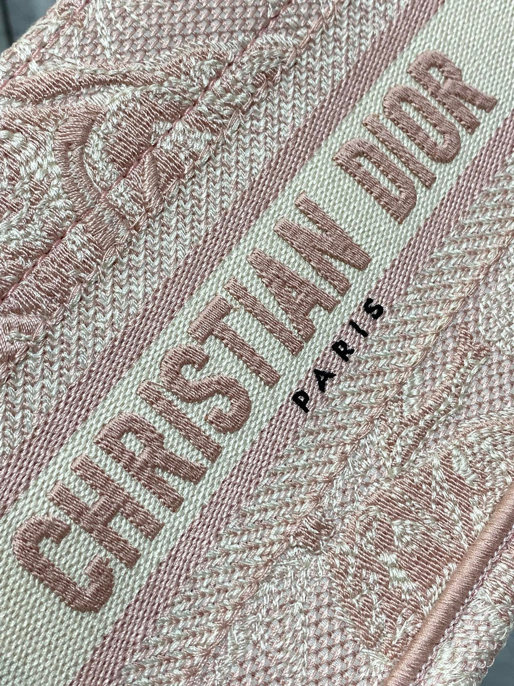 Dior Mini Book Tote with Strap S5573 Pink Toile de Jouy Reverse Embroidery