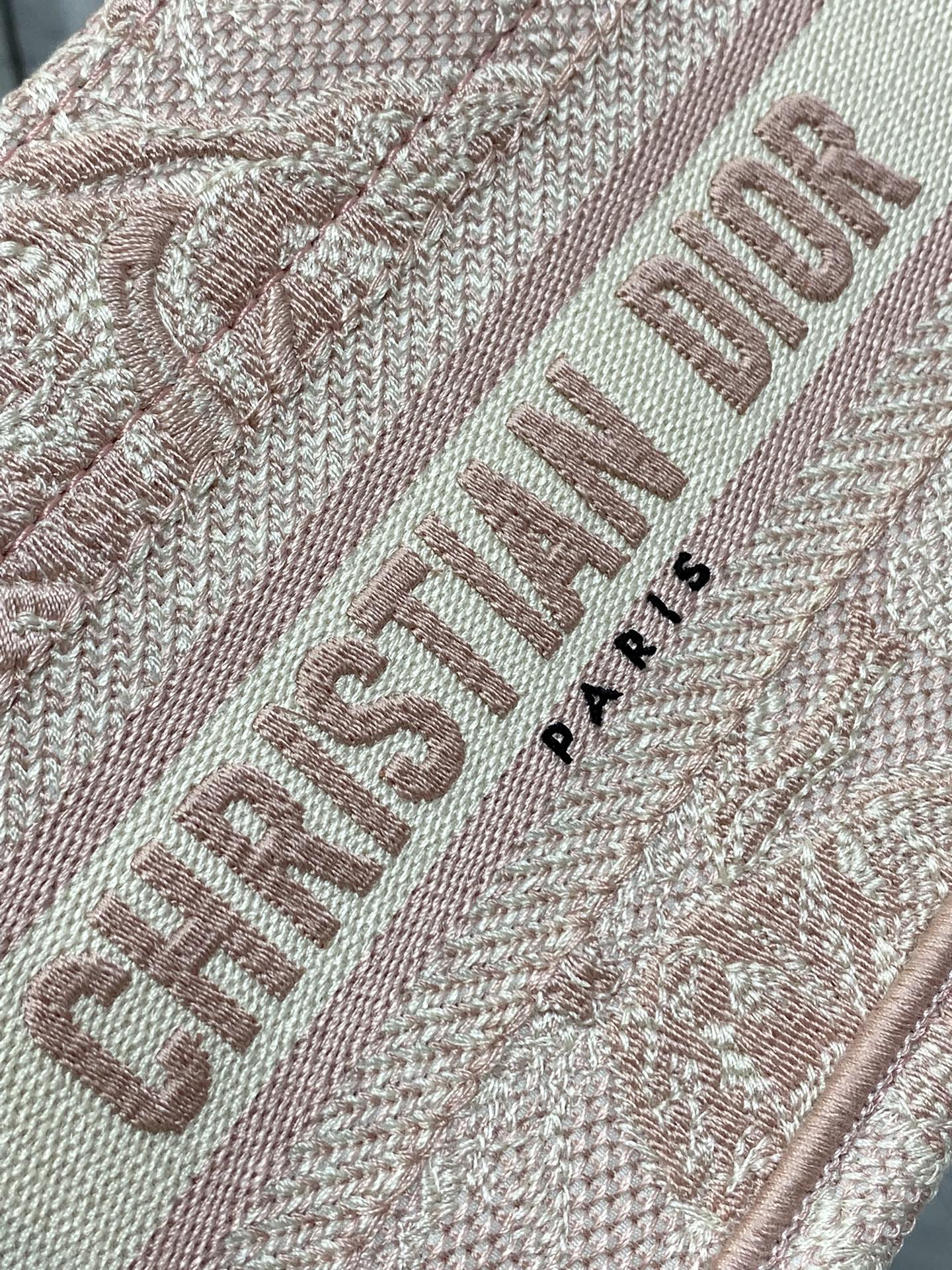 Dior Mini Book Tote with Strap S5573 Pink Toile de Jouy Reverse Embroidery