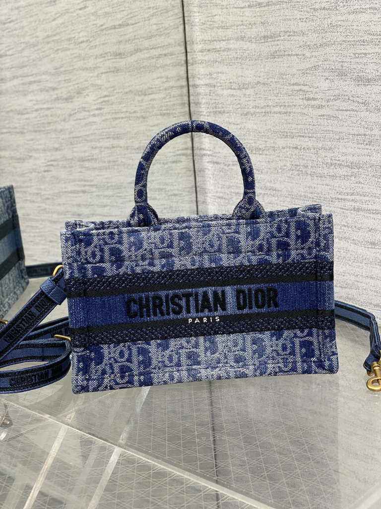 Dior Mini Book Tote with Strap S5573 Blue Denim Dior Oblique Jacquard