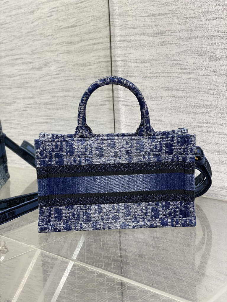 Dior Mini Book Tote with Strap S5573 Blue Denim Dior Oblique Jacquard