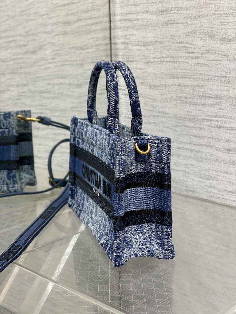 Dior Mini Book Tote with Strap S5573 Blue Denim Dior Oblique Jacquard