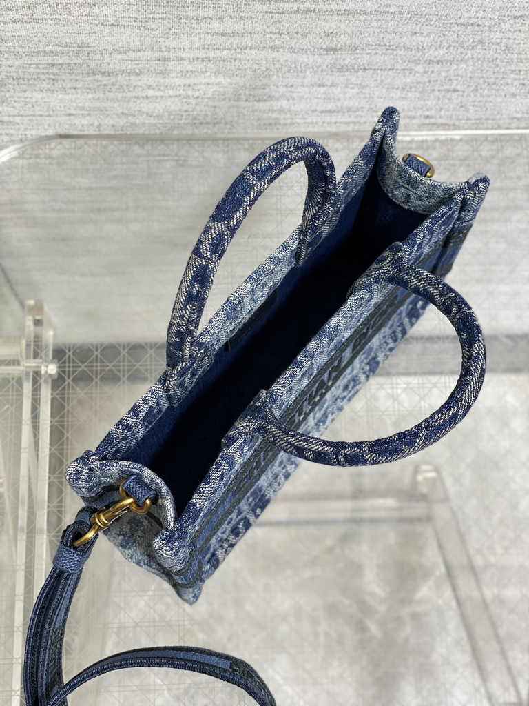 Dior Mini Book Tote with Strap S5573 Blue Denim Dior Oblique Jacquard