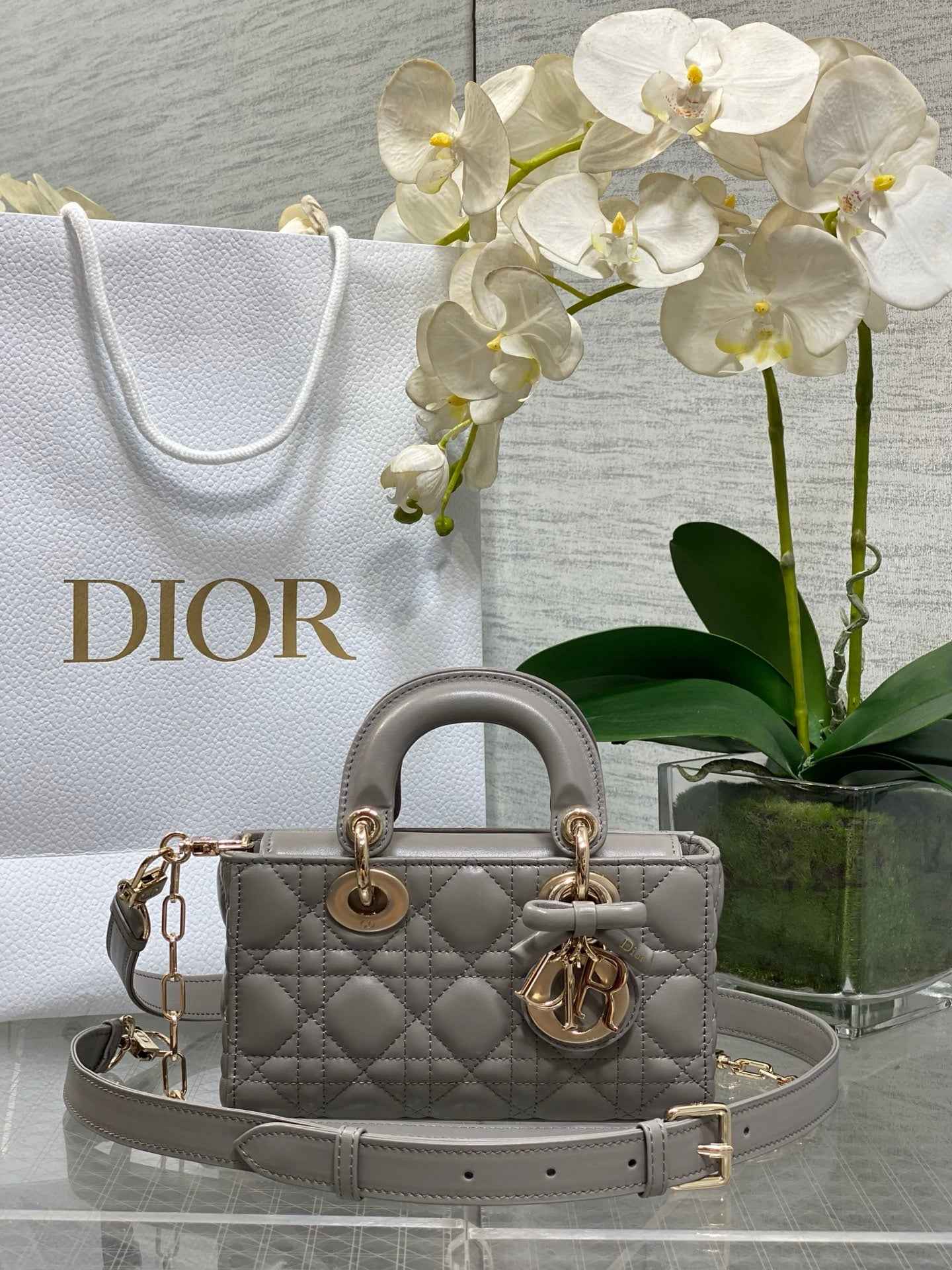 Dior Mini Lady D-Joy Bag - M0636 - Gray Cannage Lambskin - Default Title - View 1