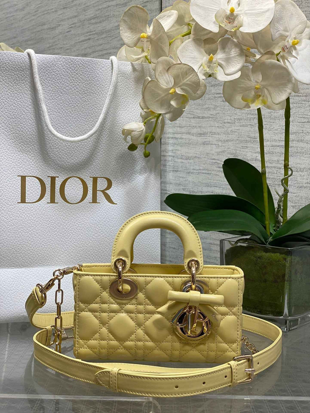Dior Mini Lady D-Joy Bag - M0636 - Yellow Cannage Lambskin with gold hardware - Default Title - View 1