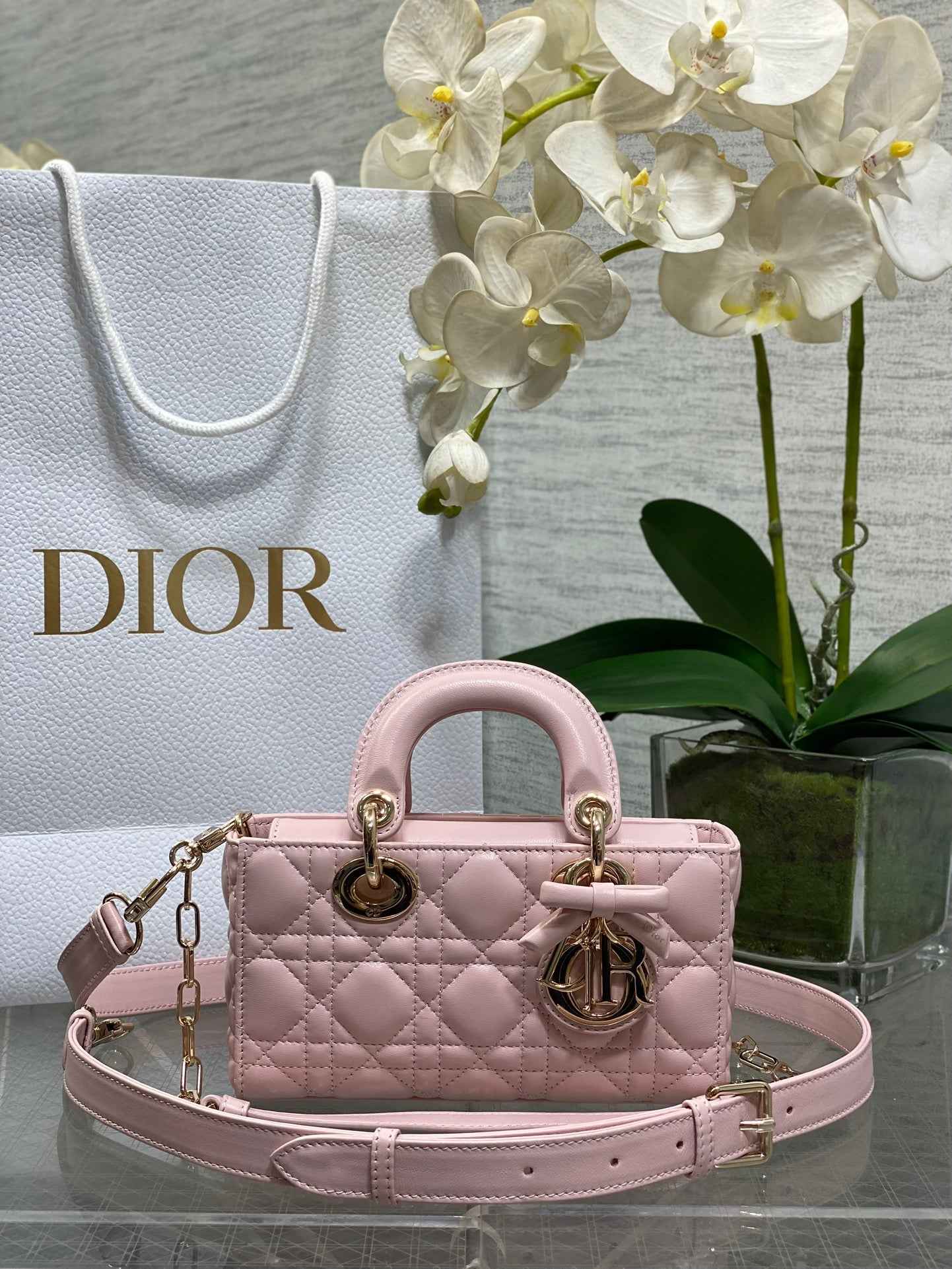 Dior Mini Lady D-Joy Bag - M0636 - Pink Cannage Lambskin with gold hardware - Default Title - View 1