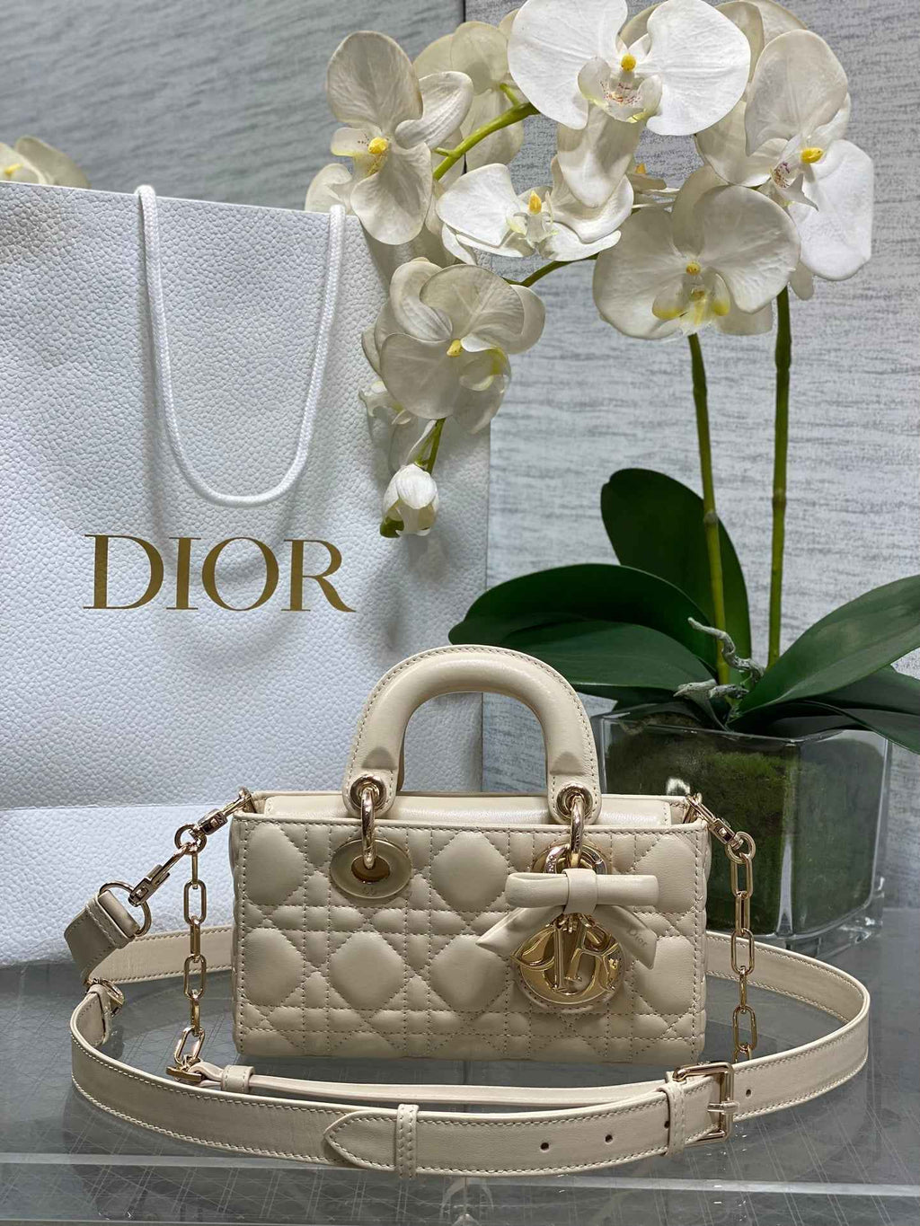 Dior Mini Lady D-Joy Bag - M0636 - Beige Cannage Lambskin - Default Title - View 1