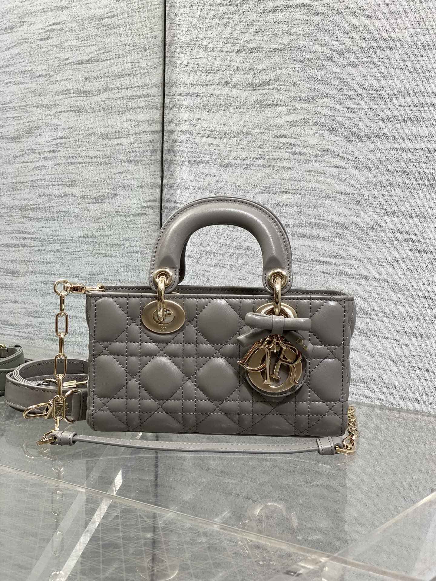 Dior Mini Lady D-Joy Bag - M0636 - Gray Cannage Lambskin - Default Title - View 3