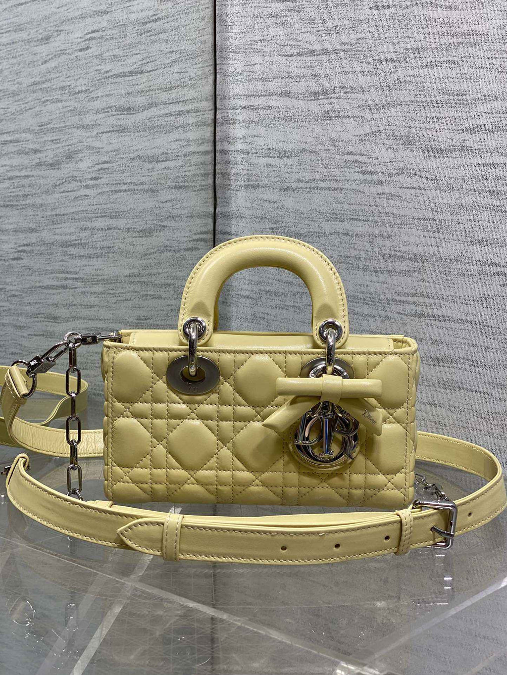 Dior Mini Lady D-Joy Bag - M0636 - Yellow Cannage Lambskin with silver hardware - Default Title - View 2