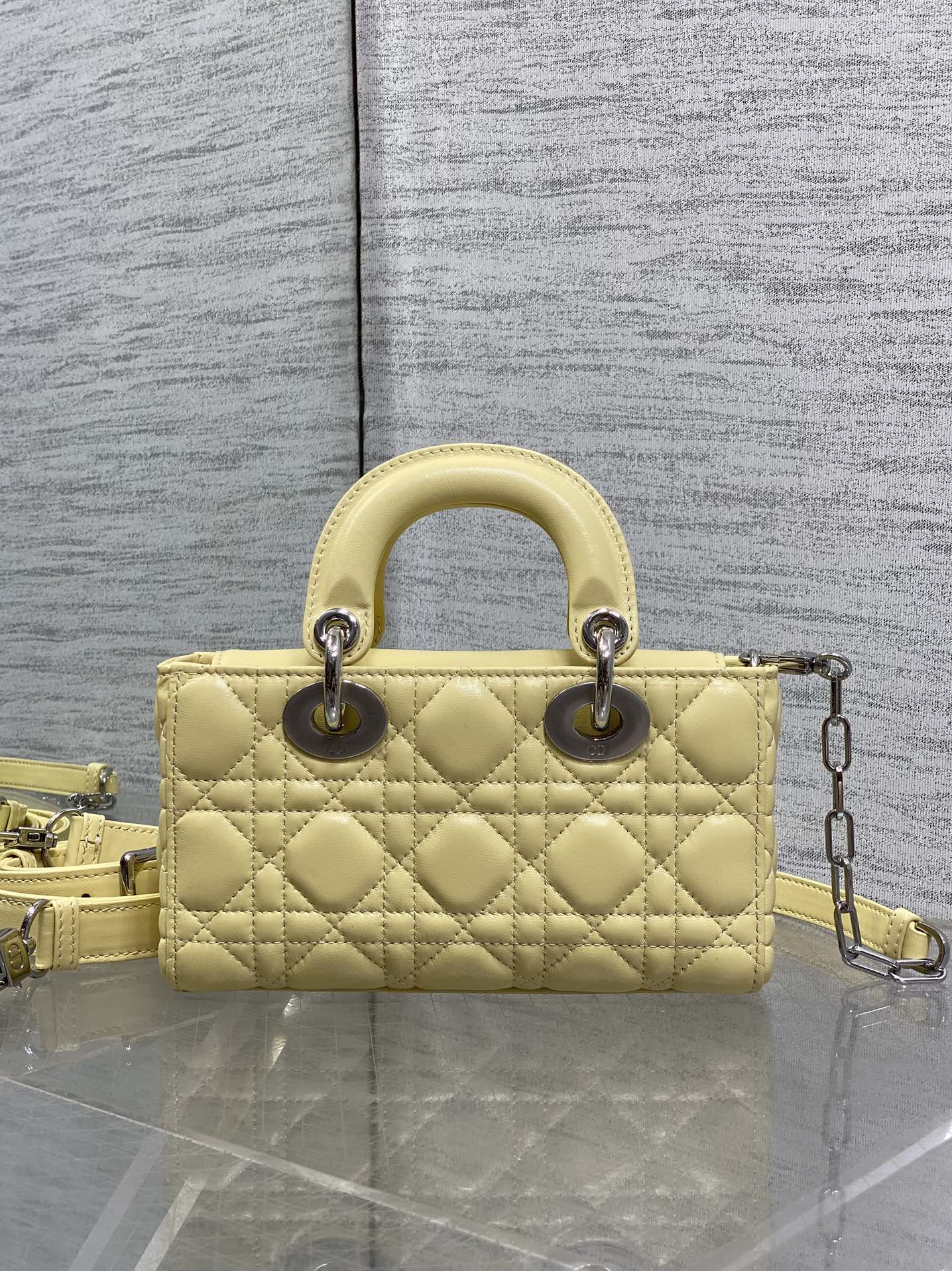 Dior Mini Lady D-Joy Bag - M0636 - Yellow Cannage Lambskin with silver hardware - Default Title - View 6