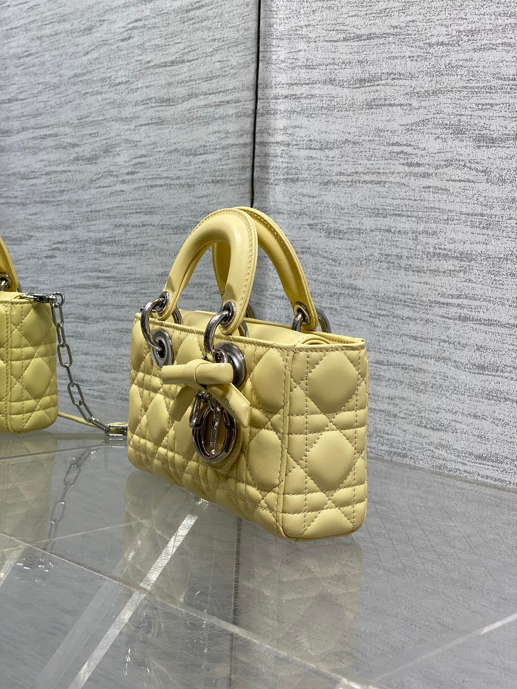 Dior Mini Lady D-Joy Bag - M0636 - Yellow Cannage Lambskin with silver hardware - Default Title - View 7