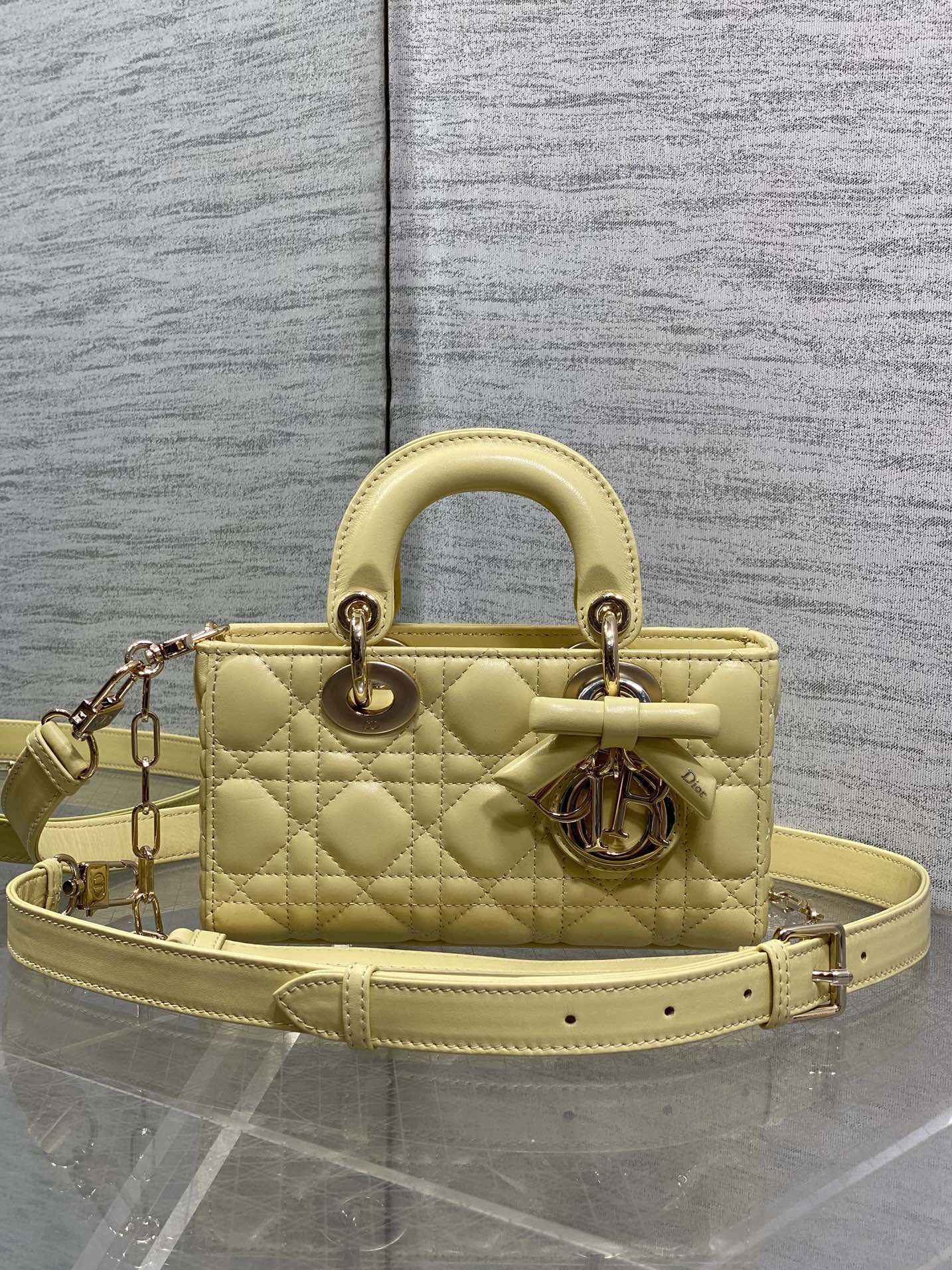 Dior Mini Lady D-Joy Bag - M0636 - Yellow Cannage Lambskin with gold hardware - Default Title - View 2
